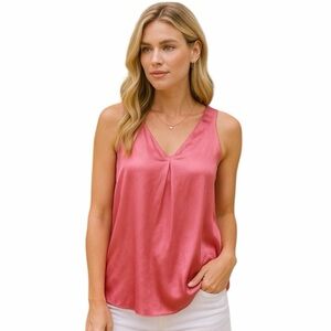 VICI Women’s Pink Satin Sleeveless Top XS Vacation Resort Blouse Tank Tie Back